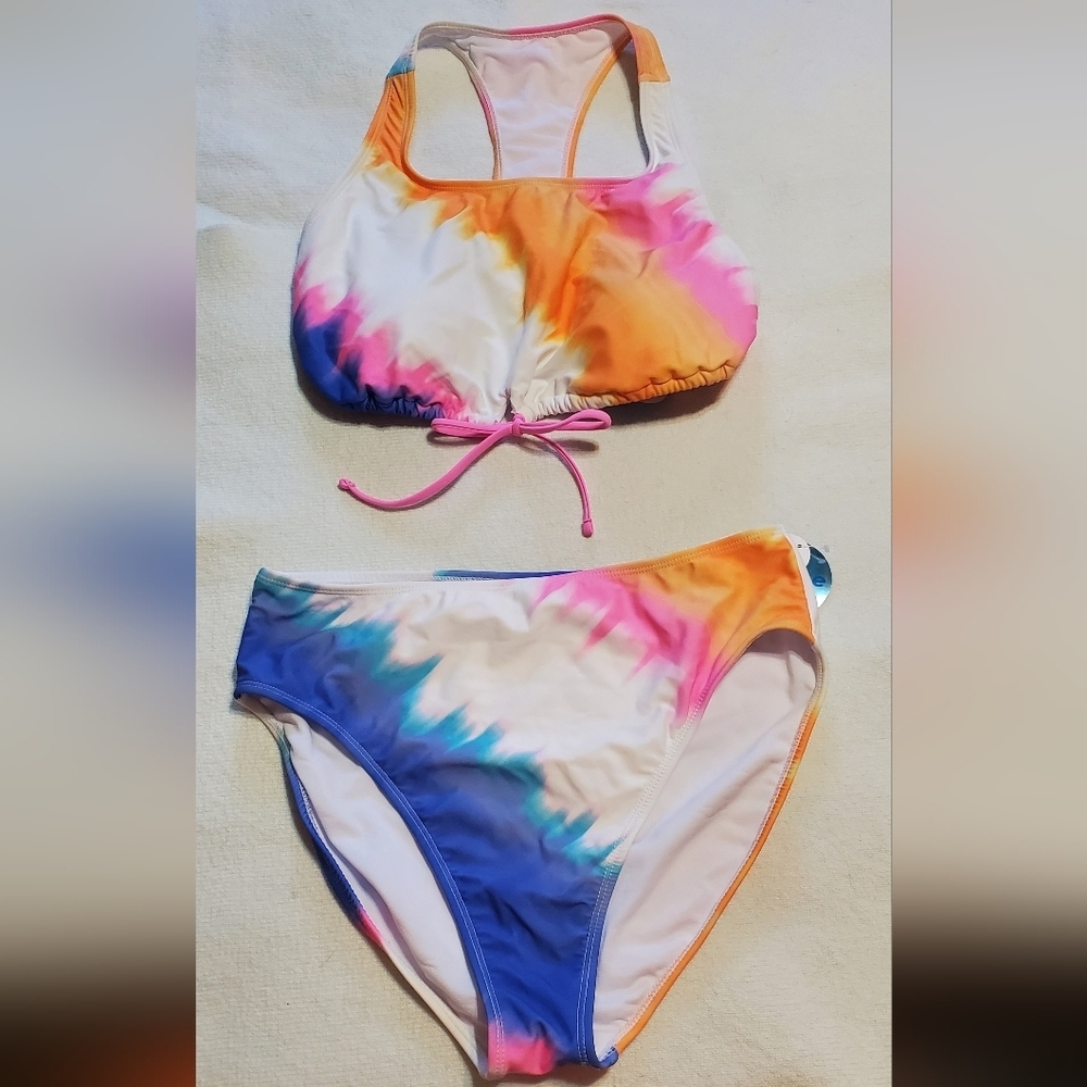 Decree Women'S XL Tie-Dye Pink Orange Blue Two-Piece Swimsuit. NWT